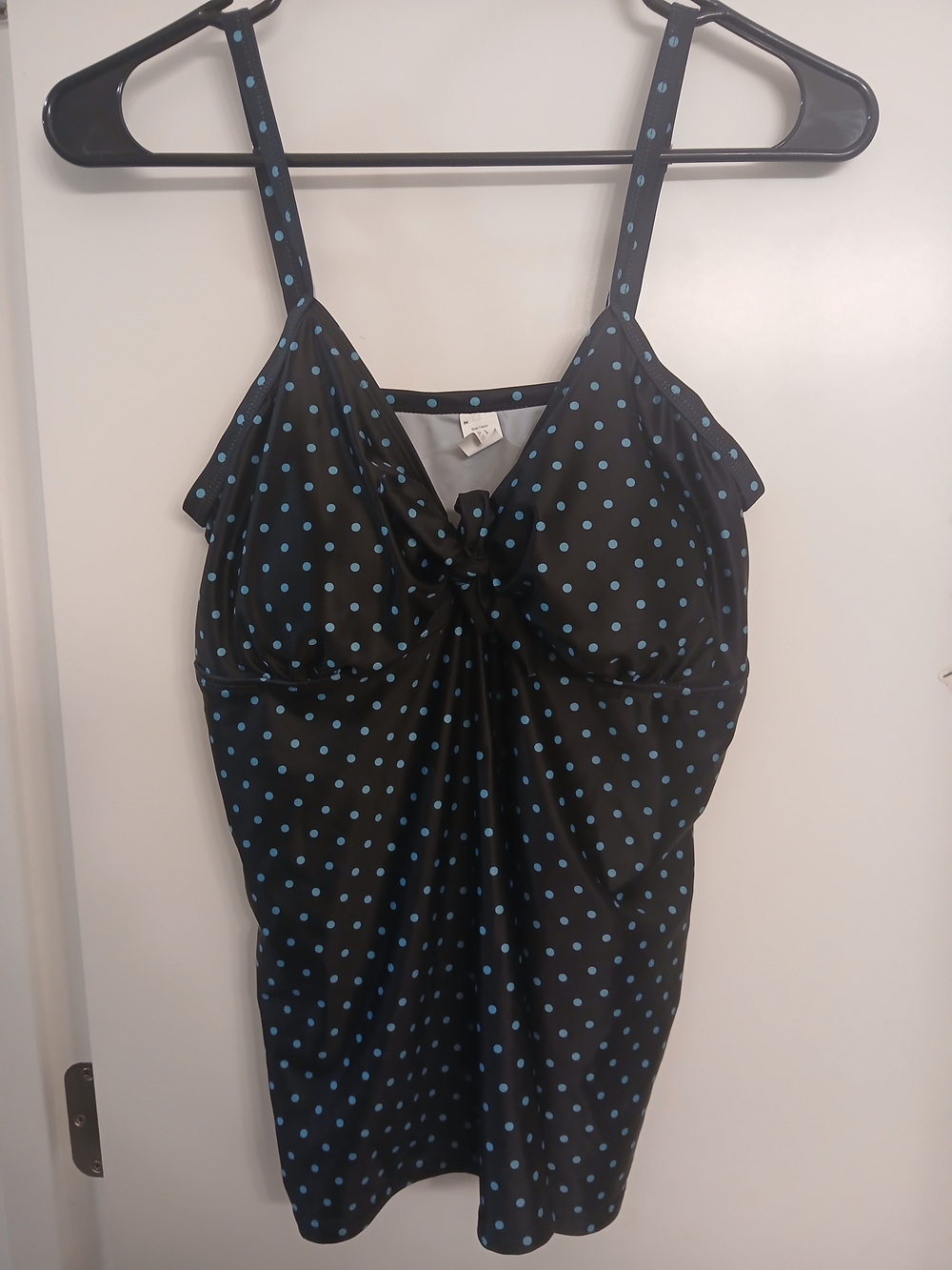 Women’s Black Polka Dot Swim Top  with Blue Dots